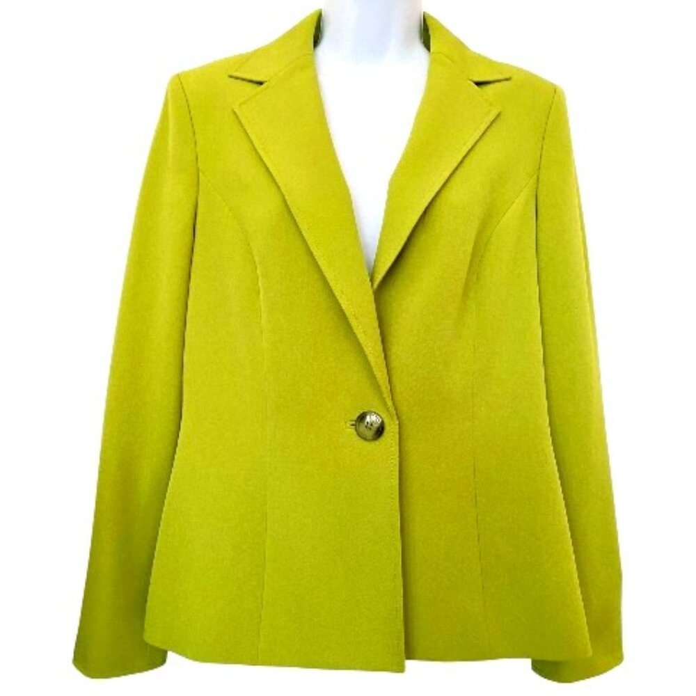 Kasper Womens Lime Green Blazer Single-Button Lined Sz 8 #03